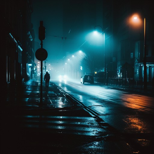 This track features a heavy, pulsing bassline layered with eerie synths and atmospheric sound effects. The drums are hard-hitting and relentless, driving the track forward with a sense of urgency. The overall mood is dark, mysterious, and slightly unsettling, evoking images of dimly lit streets and shadowy figures lurking in the alleyways.