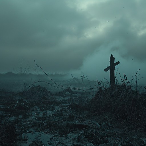 This piece evokes a sense of dread and reverence, as it depicts a spectral military procession moving through an abandoned battlefield. The violin's haunting melody, intertwined with the steady beat of a snare drum and wavering electronic textures, creates an eerie and reflective atmosphere, perfectly balancing darkness and solemnity.