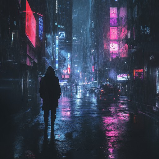 Dive into a futuristic city drenched in sorrowful rain, where neon lights flicker hopelessly, and the weight of lost dreams crushes the soul. Synthesized melodies weave through a dystopian backdrop, painting a picture of loneliness and wistfulness.