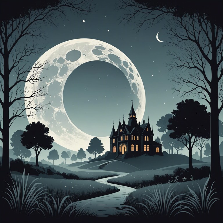 A dark tonal waltz unfolds as shadows dance under a silver moon, revealing a tapestry of enigmatic and slightly sinister musical phrases that evoke magic and mystery. The composition weaves an ethereal story of unseen whispers and ghostly murmurs that fill the air with magical suspense