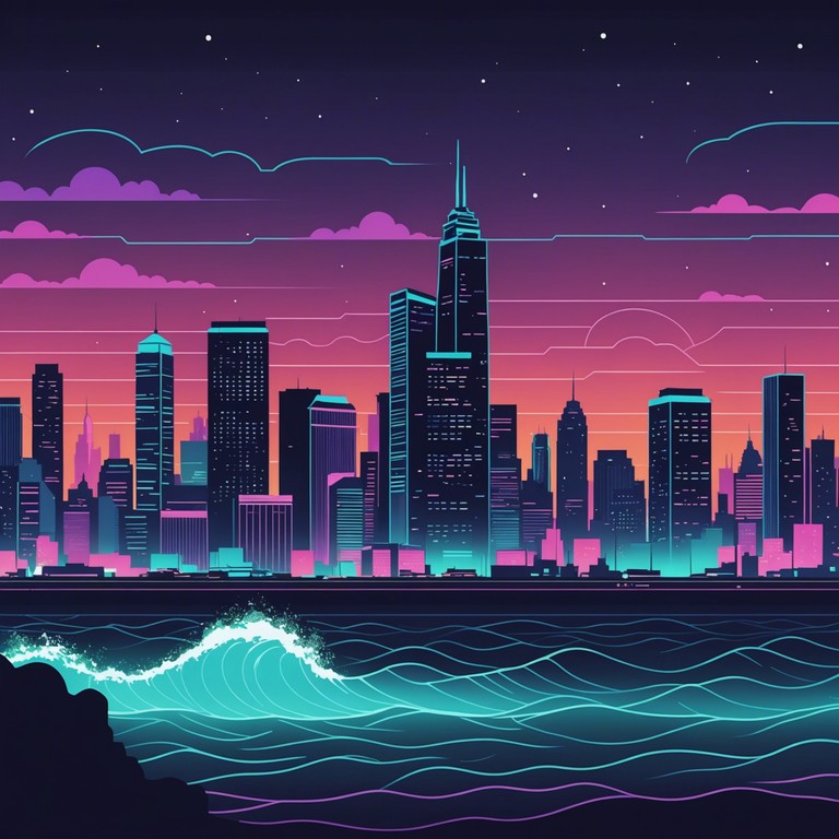 A soundscape inspired by the electrifying interplay of lights in urban jungles and the serene, oscillating patterns of the ocean, merging digital and natural realms into a cohesive auditory experience