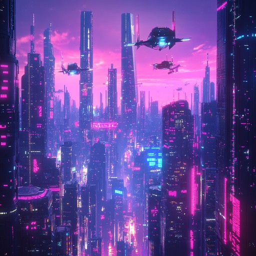 An instrumental track that encapsulates the exhilaration of soaring through a futuristic metropolis bathed in neon lights, blending energetic synth melodies with driving rhythms to evoke a sense of euphoria within a cyberpunk setting.