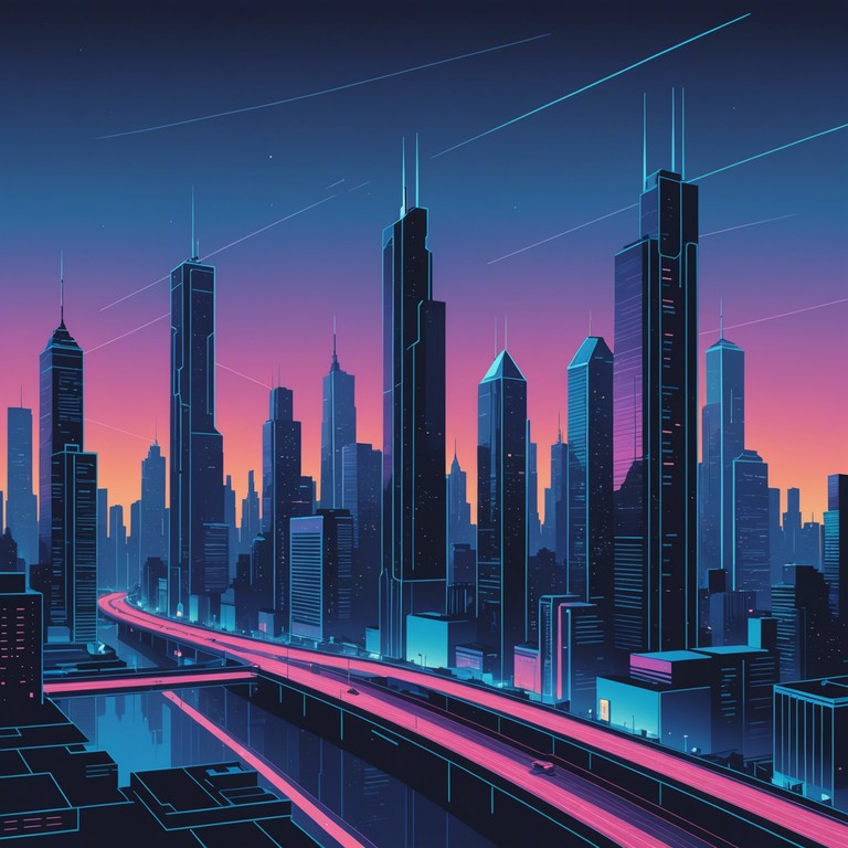 An exhilarating composition that blends aggressive electro beats with atmospheric synth layers, perfectly encapsulating the vibrancy and dynamic pace of future city life under fluorescent skies.