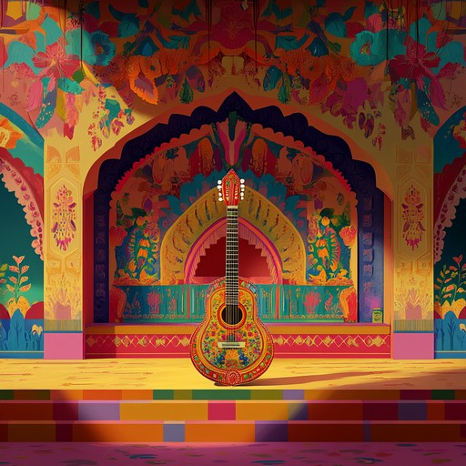 A vibrant and positive track featuring indian raga scales meshed with rock instrumentation. The sitar and electric guitar interplay creates an energetic atmosphere, supported by dynamic percussion.