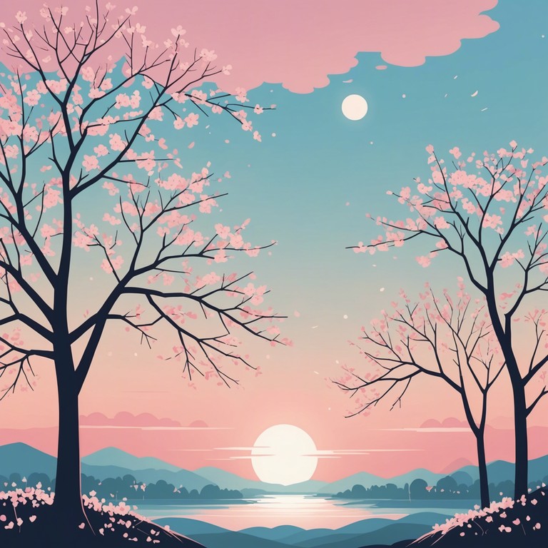 This instrumental piece embodies the tranquility and mystique of an early, dew lit morning in tokyo, featuring the gentle sounds of flutes that capture the delicate unfolding of cherry blossoms at dawn. The melody is reflective and holds within it the peace of a new day, evoking the spirit of gentle reverence and idle wanders through serene paths.