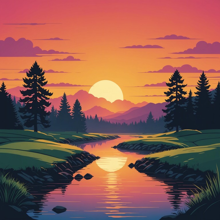 Explore a serene soundscape crafted with lush, layered synthesizers over a backdrop of chill, gentle beats, evoking a sunset winding down by a calmly flowing river.