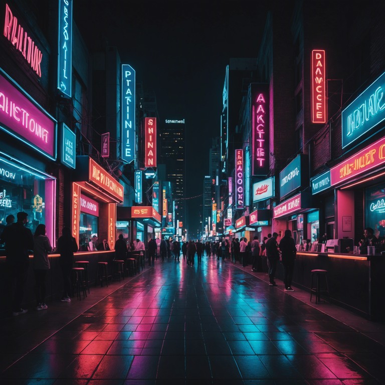 In this track, the intense beats of edm fuse with edgy cyberpunk aesthetics, capturing the essence of a neon lit cityscape at night, filled with shadowy figures and relentless energy. The music embodies the blend of darkness and light, with pulsating rhythms that mimic the heartbeat of an underground city coming alive after dusk.