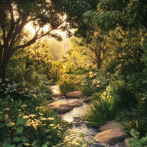 Immerse yourself in a tranquil journey through a serene garden in the evening light, where delicate melodies played on the piano create a sense of peace and calm. The music captures the gentle rustling of leaves, the soft flow of a stream, and the fading whispers of daylight, providing a restorative and meditative experience