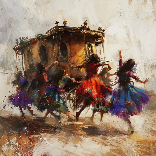 This energetic song features a fast-paced rhythm that will get people on their feet and dancing. The melody is playful and joyous, evoking the spirit of a gypsy caravan traveling through the countryside. Violin and acoustic guitar take center stage, playing off each other in a lively duet full of intricate fingerwork and haunting gypsy scales. Accompanying instruments like tambourine, hand drums, and accordion create an infectious rhythm that builds to an exciting crescendo. This song is perfect for celebrations, weddings, or any festive occasion where people want to dance and let loose.