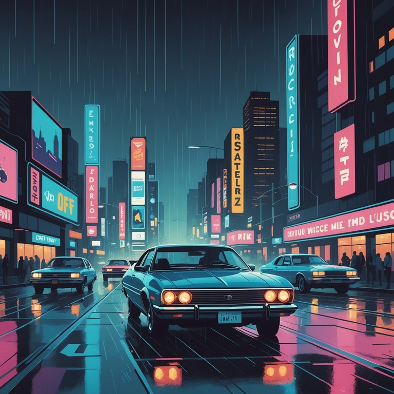 Imagine a bustling futuristic cityscape under relentless neon lit rain, where the soundscape captures the essence of both high tech sophistication and the grit of street level survival. This track blends ambient sounds with digital effects, reflecting the shimmer of rain and the shadow of the future.