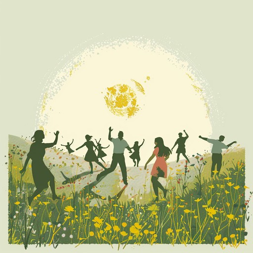 This instrumental track is a delightful mix of folk and rock, capturing the joyous spirit of dancing in sunlit meadows. It combines bouncy guitars, rhythmic drum patterns, and a playful flute melody, evoking a sense of carefree happiness and a connection with nature.