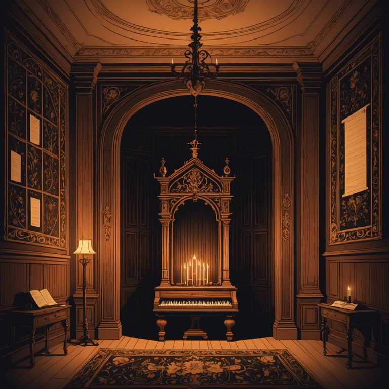 Imagine an old, candlelit chamber where the walls are thick with the history and the air carries a weight of unspoken stories. Notes from a harpsichord resonate, each one a whisper from the past, transformed into a somber reflection of contemporary emotional landscapes, creating a fusion where history's aesthetic meets today's sentiments.