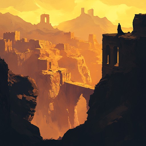 A sweeping cinematic orchestral piece capturing grandeur of an epic journey through ancient landscapes, blending haunting strings with powerful brass to evoke timeless exploration of life's enduring enigmas.