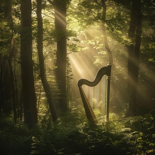 A delicate composition that guides listeners through a mist shrouded forest, as gentle notes from the harp create an ethereal, mysterious ambiance. The intertwining melodies paint a serene yet enigmatic scene, where each note gently unfolds like dappled sunlight filtering through ancient trees, inviting a sense of peaceful wonder and introspection.