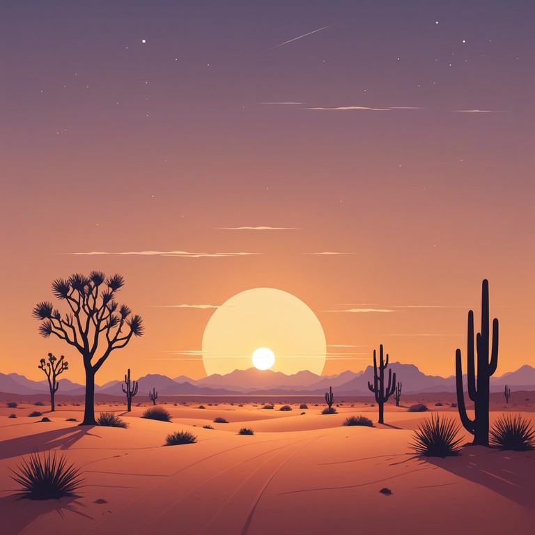 This track encapsulates the haunting serenity of a desert at dusk, blending subtle acoustic guitar melodies with the ethereal echoes of the expansive wilderness. The song aims to transport listeners to a tranquil, introspective state, reflecting the vastness and solitude of the western landscape under a gradient dusky sky.