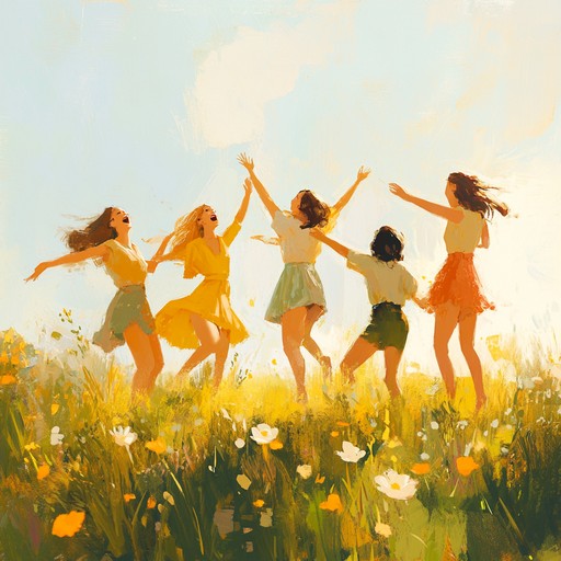 This track celebrates the pure joy of gathering in a sunlit meadow, filled with colorful flowers and lively dances. The acoustic guitar leads the melody, creating a cheerful and uplifting atmosphere that radiates happiness.