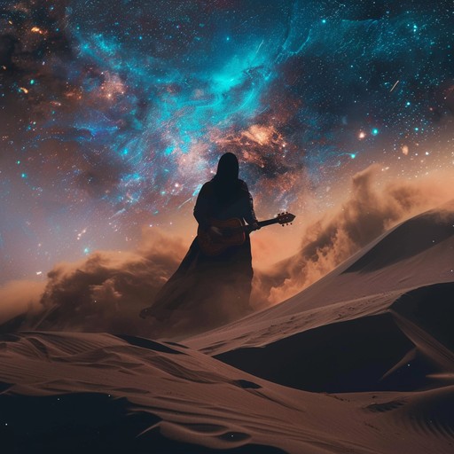 Immerse yourself in a surreal soundscape where the mysticism of desert sands intertwines with the cosmic echoes of the universe. Traditional oud harmonies meet ambient synths, creating an immersive auditory experience unlike any other.