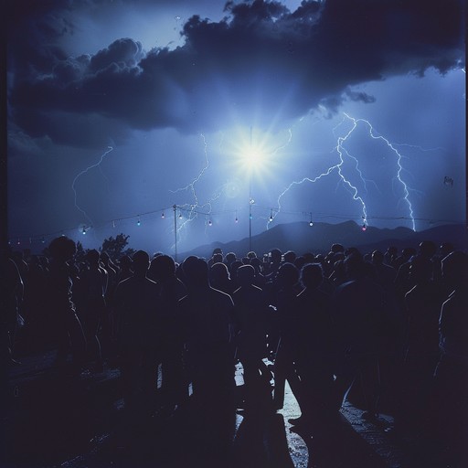 This track combines pulsating electronic beats with raw, distorted guitar riffs to create a high energy dance rock anthem. Ideal for nightclubs or adrenaline pumping scenes, the music captures the electrifying atmosphere of a dance floor during a thunderstorm, with rhythmic pulses mimicking the rapid flashes of lightning.