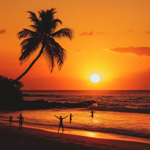 Imagine a warm summer evening on a vibrant tropical island. The sun sets, painting the sky with orange hues while rhythmic steel drums and guitars blend with lively percussion and maracas, setting the mood for an exhilarating beach party. The sound of waves crashing in the background completes the scene, making this the perfect soundtrack for a tropical sunset celebration