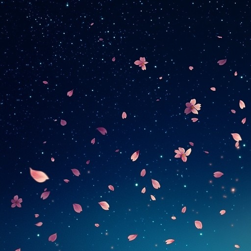 A soothing instrumental j pop piece with ambient synth layers and delicate melodies that evoke the tranquility of nighttime under blooming cherry trees.