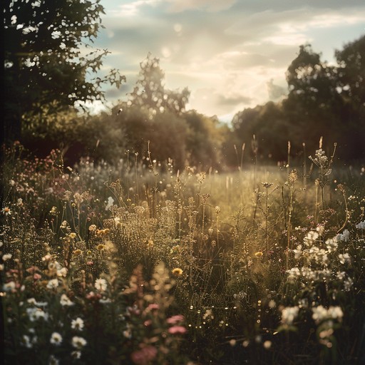 The music immerses listeners in the tranquility of an afternoon walk in a bright, open meadow. It features light, soothing acoustic guitar melodies that embody the serenity and happiness found in nature.