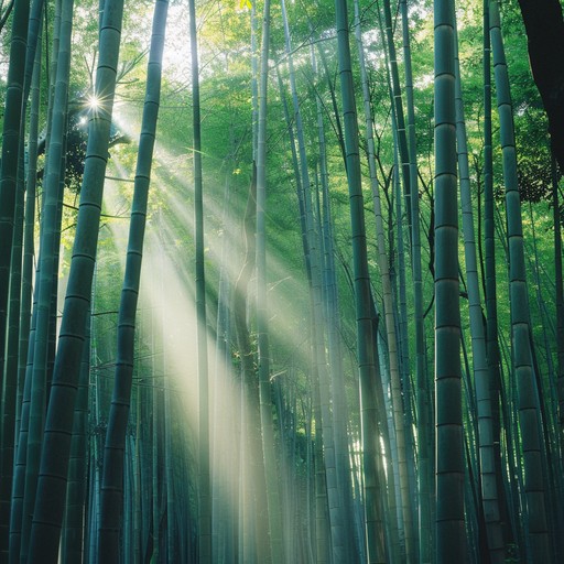 A meditative journey through tranquil bamboo forests using traditional asian instrumentation blended with global ethnic influences, invoking a deep sense of inner peace, reflective thoughts, and serene landscapes