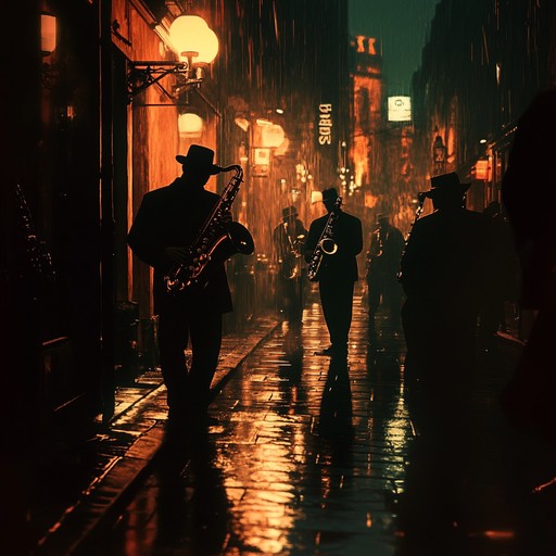 An instrumental swing piece that captures the essence of a nighttime cityscape filled with mystery and allure. The composition features playful saxophone melodies intertwined with smooth brass harmonies, evoking images of shadowed alleys, flickering lampposts, and the hidden rhythms of the city after dark.