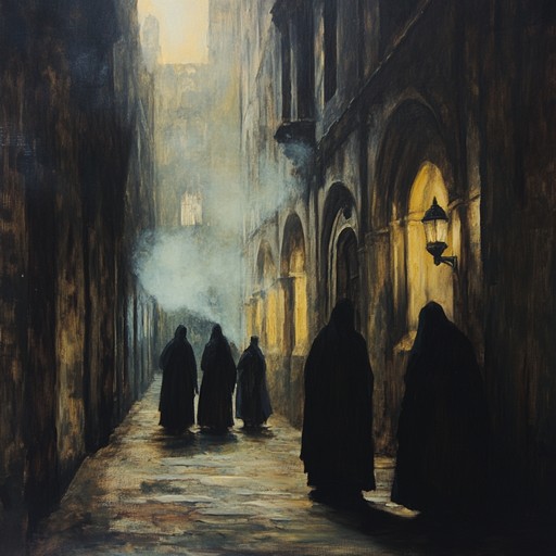 This piece brings to life the foggy, cobblestone streets of victorian london, where secretive whispers and the clip clop of horse drawn carriages fill the night air. The music serves as a backdrop to a world of intrigue and looming shadows, weaving historical textures with enigmatic sounds.