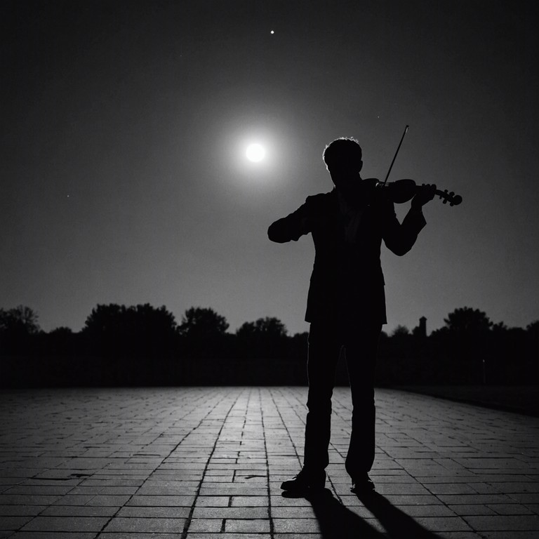 An alternative rendering of nocturnal suspense through classical music, focusing on minimal yet powerful violin strokes to establish a connection with the unseen and unknown elements of the night.