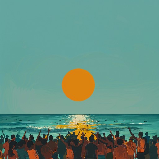 Imagine a lively sunset gathering on a tropical island where laughter and cheers fill the air. The sound of ukulele, accompanied by rhythmic handclaps and infectious beach beats, invites everyone to join in the celebration. This instrumental track captures the essence of a jubilant holiday with its uplifting and confident energy, transporting listeners to a place of carefree joy and communal festivity.