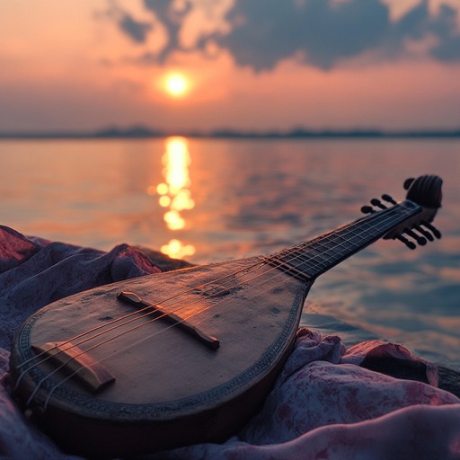 Imagine the gentle plucking of a veena string as the sun sets over calm waters, creating a tapestry of serene sounds that flow like the soft ripples on the lake's surface. Each note resonates with the tranquility and immense depth of traditional lore yet interprets a refreshing modern serenity, offering an escape into a peaceful, mystical moment frozen in time.