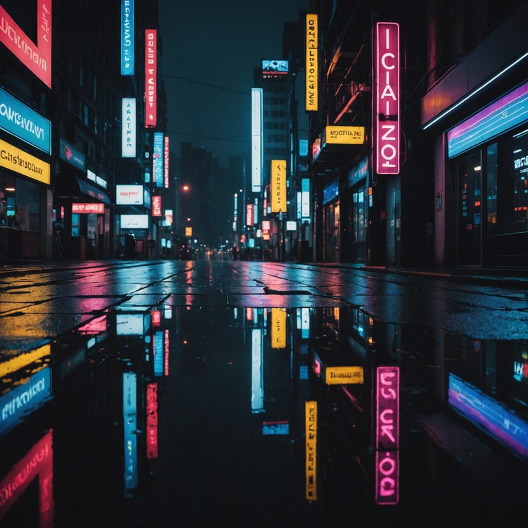 In a dystopian megacity, amidst towering neon lit skyscrapers, the emotional currents of human introspection mix with stark cybernetics. This track captures that blend of nostalgia and future shock through the soft sounds of a digital piano, underscored by deep, resonant synthetic beats. The music suggests rain falling through neon signs, reflecting the complex layers of emotion in a world where the line between human and machine blurs.