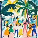 uplifting rhythms and melodies evoke tropical dance celebration