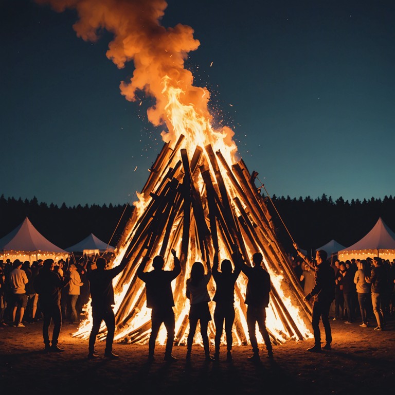 Imagine an open air folk festival transitioning as the evening falls, where the crowd is gradually swept away by an increasing tempo that meshes seamlessly with age old melodies.