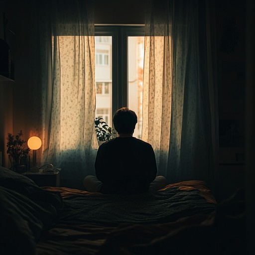 A gentle instrumental track that blends mellow synths with delicate guitar plucks, capturing the introspective mood of late night solitude in a bedroom setting.