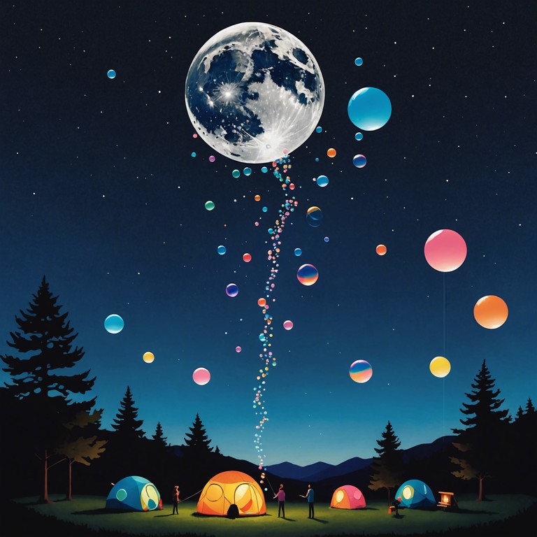 A playful escapade where synthesized tunes create the feel of bubbles dancing joyously under the moon, reflecting a night of joy and whimsy with tones that rise and fall like the gentle curves of a smile.