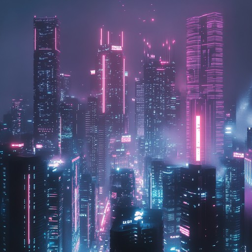 Unleash the adrenaline in a high speed chase through a neon lit cyberpunk cityscape. The pulsing electronic rhythms and driving basslines evoke an exhilarating sense of urgency and excitement as you navigate through a digital metropolis filled with towering skyscrapers and flashing neon lights.