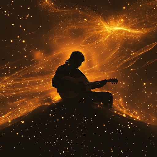 An ethereal blend of dreamy guitar riffs and pulsating dance beats, creating a mesmerizing rock ambiance with a celestial touch that transports listeners to a starlit night.