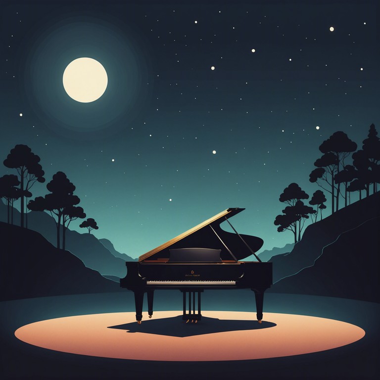 Imagine a lively piano playing under a full moon at a mysterious outdoor cabaret event, where every note brings both joy and a touch of the unknown.