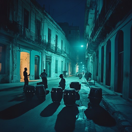 An instrumental track blending haunting afro cuban percussion with unsettling melodies, creating a suspenseful and eerie ambiance that evokes midnight in the streets of havana.