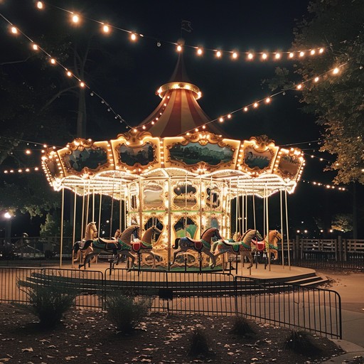 A whimsical and nostalgic waltz featuring a retro inspired melody, reminiscent of old time carnivals. The song transports listeners to an era of merry go rounds and sideshow wonders, using lush orchestration and subtle electronic elements to create a captivating, dreamlike soundscape.