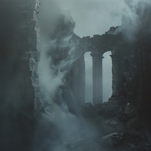 An immersive dive into shadowy voids with whispered echoes, ancient hymns, and spectral drones creating an eerie, haunting atmosphere. The layers of sound evoke ancient, foreboding landscapes and isolation, enveloping the listener in unsettling textures and unsettling silence.