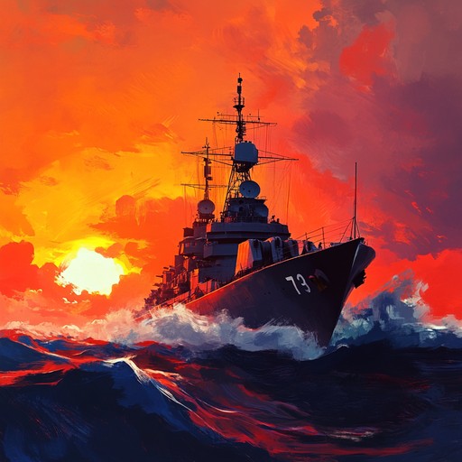 An uplifting orchestral piece that captures the bravery and spirit of russian naval forces navigating the vast oceans, invoking a sense of pride and national heritage.