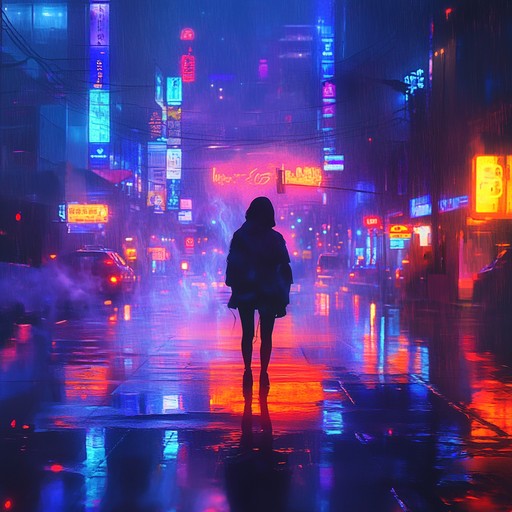 An instrumental track blending atmospheric synths with driving basslines, creating an eerie yet captivating soundscape reminiscent of neon lit cityscapes after dark.