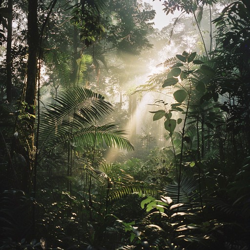 A captivating blend of lush, ethereal textures interwoven with the sounds of nature, creating a meditative journey through the heart of an ancient, mystical rainforest. Delicate melodies from a duduk intertwine with ambient synth pads, bird calls, and flowing water to evoke a sense of serenity and wonder.