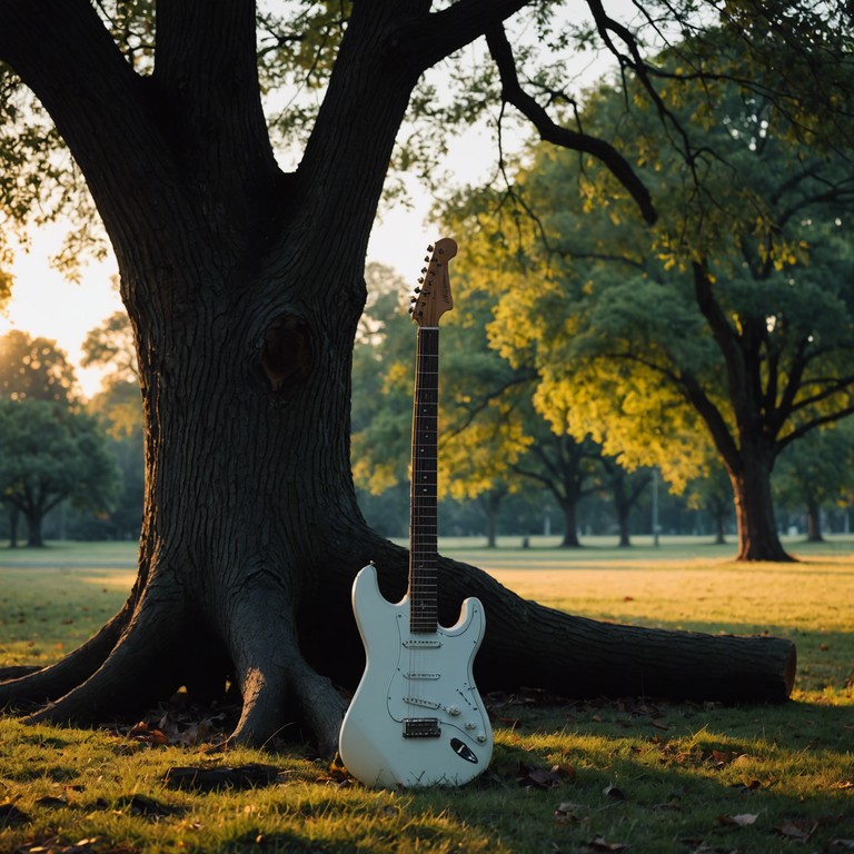 As the evening shadows grow long, gentle strums of an electric guitar fill the air, crafting a peaceful rock melody that’s perfect for relaxation and contemplation. It’s hard rock toned down to a comforting whisper, eliciting a sense of calm and strength simultaneously.