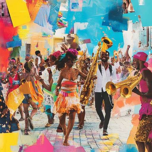 An upbeat instrumental that fuses funky guitar riffs and basslines with vibrant samba percussion and rhythms, evoking the excitement of a street carnival and inviting listeners to dance along.