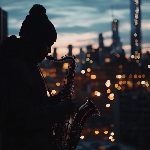 A sophisticated instrumental hiphop track combining smooth rhythms with mellow jazz elements, evoking the serene yet vibrant atmosphere of a city at dusk.