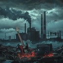 futuristic raps collide with heavy metal guitars, intense atmosphere