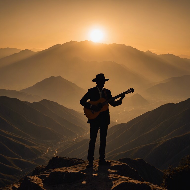 An evocative piece where each note resonates with the echo of ancient andean landscapes, capturing the tranquil yet vibrant atmosphere of a breathtaking sunset. This composition blends traditional sounds with a serene ambiance that transports listeners to south america's heart with each soft strum of the charango. The music flows like a gentle mountain stream, reflective and deep, encouraging a state of relaxed contemplation.